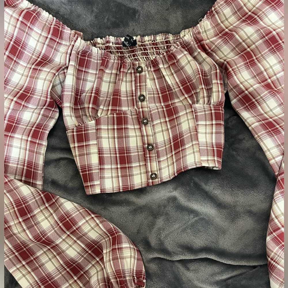 Cute Plaid pattern puff sleeve top ❕